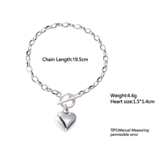 *Sterling Silver Heart Toggle Link Chain Bracelet - Picture 11 of 11